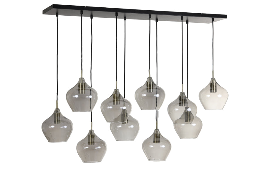 Hanging lamp 10L 124x35x60 cm RAKEL antique bronze+smoked