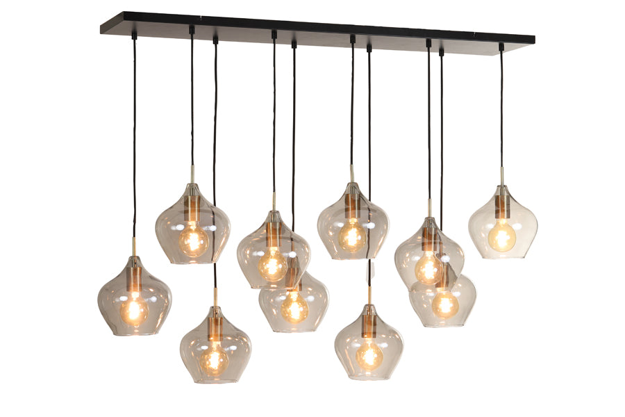 Hanging lamp 10L 124x35x60 cm RAKEL antique bronze+smoked