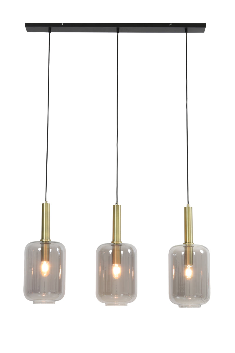 Hanging lamp 3L 100x22x32 cm LEKAR ant. bronze+smoked glass