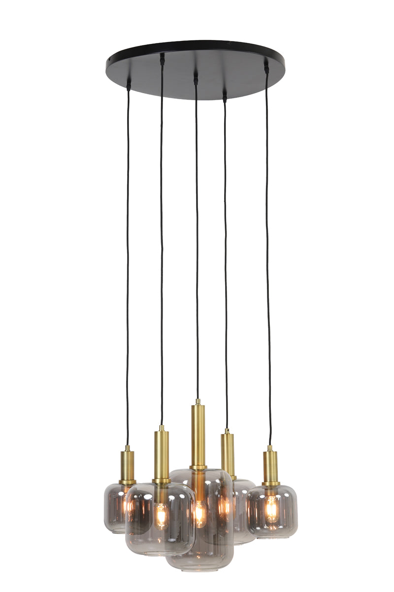 Hanging lamp 5L 66x80 cm LEKAR antique bronze+smoked glass