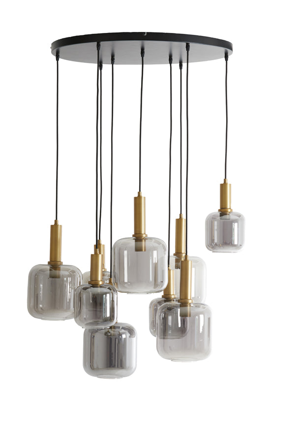Hanging lamp 9L 83,5x79,5 cm LEKAR antiq bronze+smokd glass