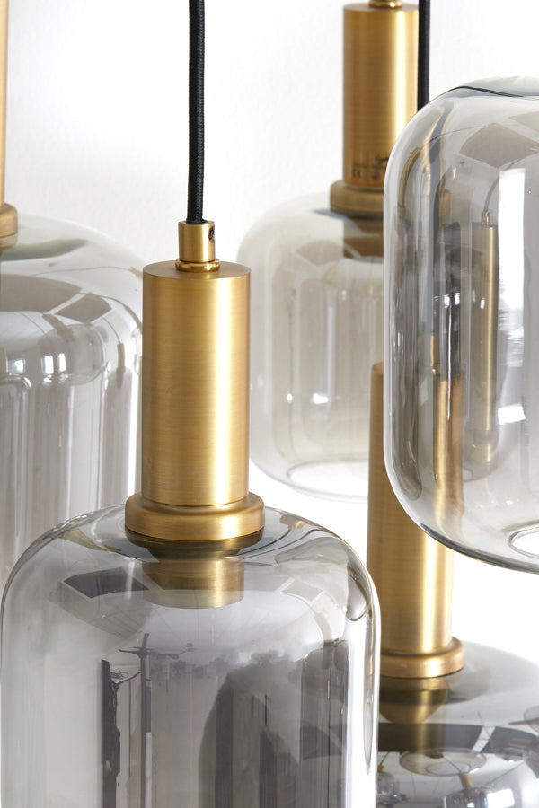 Hanging lamp 9L 83,5x79,5 cm LEKAR antiq bronze+smokd glass