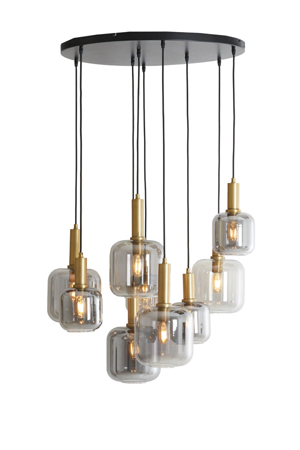 Hanging lamp 9L 83,5x79,5 cm LEKAR antiq bronze+smokd glass