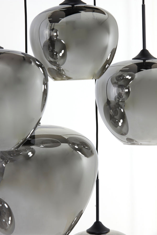 Hanging lamp 10L 120x60x110 cm MAYSON smoked glass+matt blck