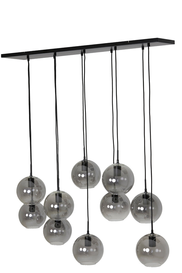 Hanging lamp 10L 124x35x120 cm SUBAR matt black+smoked glass
