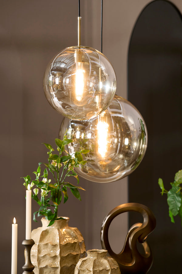 Hanging lamp 30 cm MEDINA antique bronze+glass amber