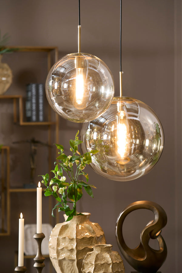 Hanging lamp 40 cm MEDINA antique bronze+glass amber