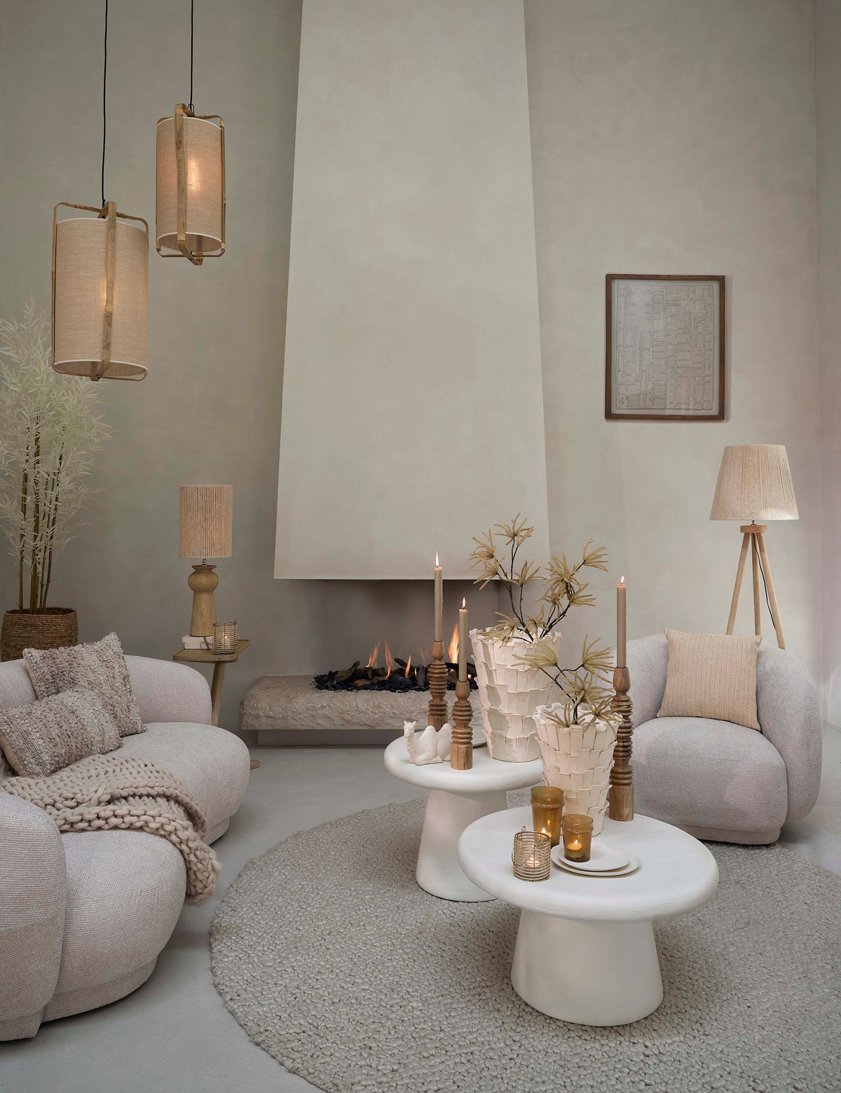 Hanging lamp 32x60 cm SENDAI sand+bamboo natural