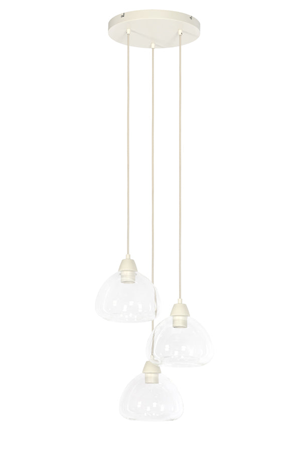 Hanging lamp 3L 30x14 cm BISHO glass clear+cream