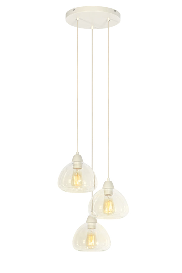 Hanging lamp 3L 30x14 cm BISHO glass clear+cream