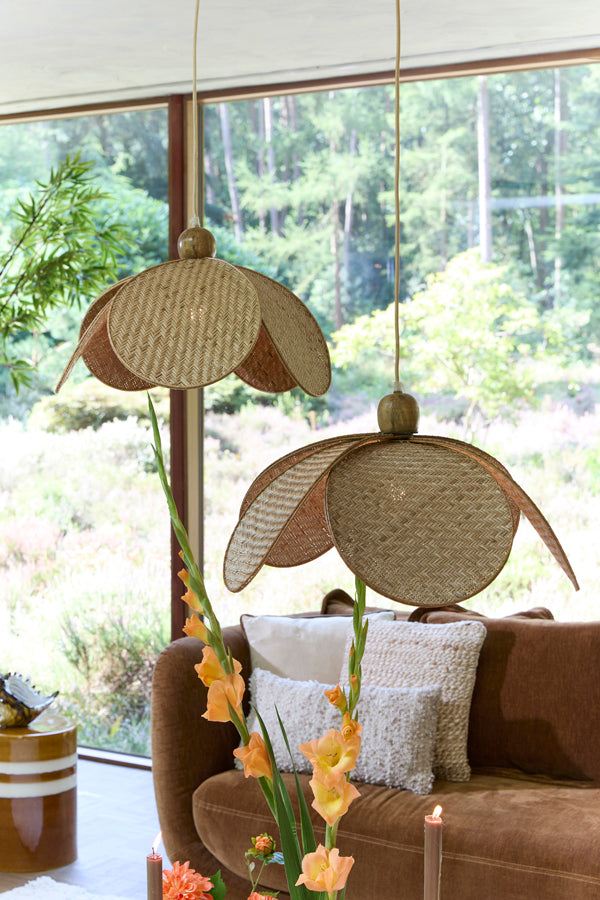 Hanging lamp 48x29 cm LAVRIO webbing natural+wood