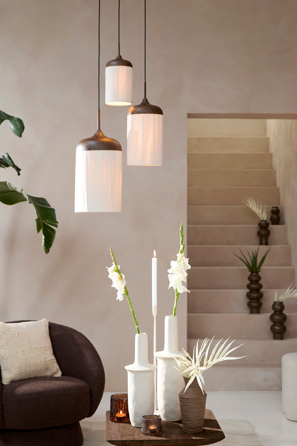 Hanging lamp 16x31 cm DANIA wood print d brown+rope cream