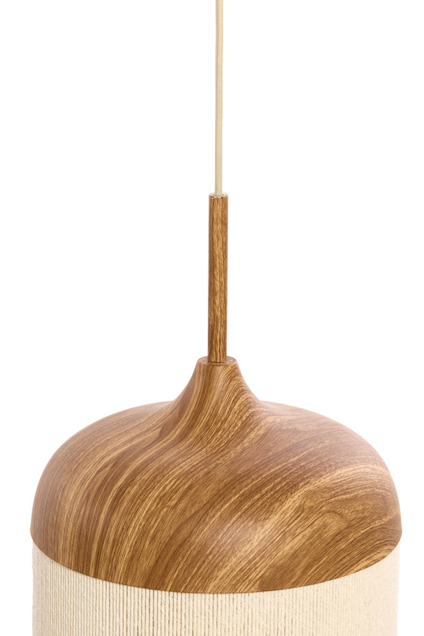 Hanging lamp 22x41,5 cm DANIA wood print natural+rope cream