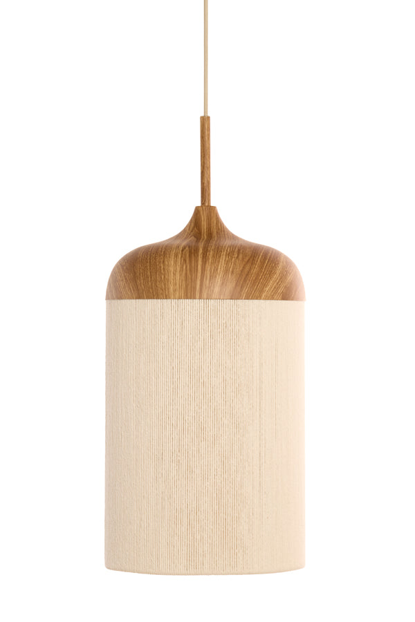Hanging lamp 22x41,5 cm DANIA wood print natural+rope cream