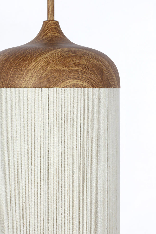Hanging lamp 27,5x52 cm DANIA wood print natural+rope cream