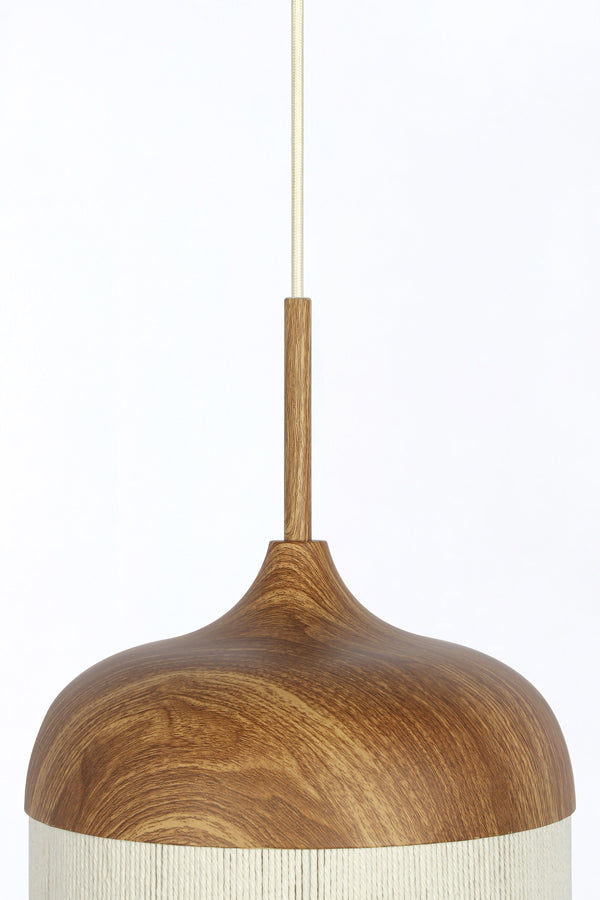Hanging lamp 27,5x52 cm DANIA wood print natural+rope cream