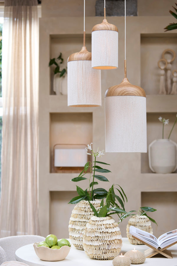 Hanging lamp 27,5x52 cm DANIA wood print natural+rope cream