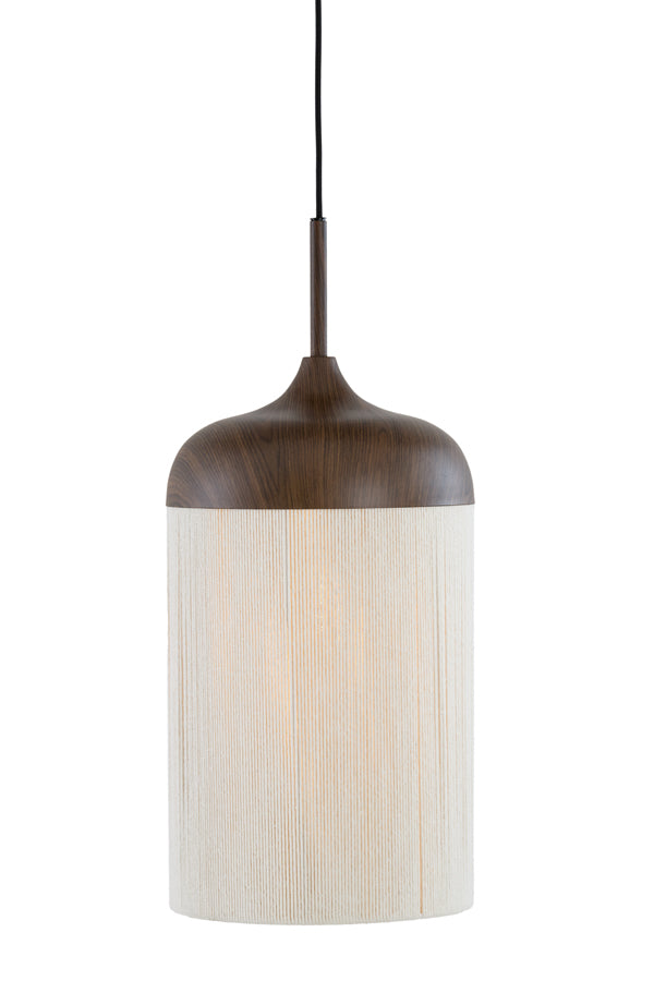 Hanging lamp 27,5x52 cm DANIA wood print d brown+rope cream