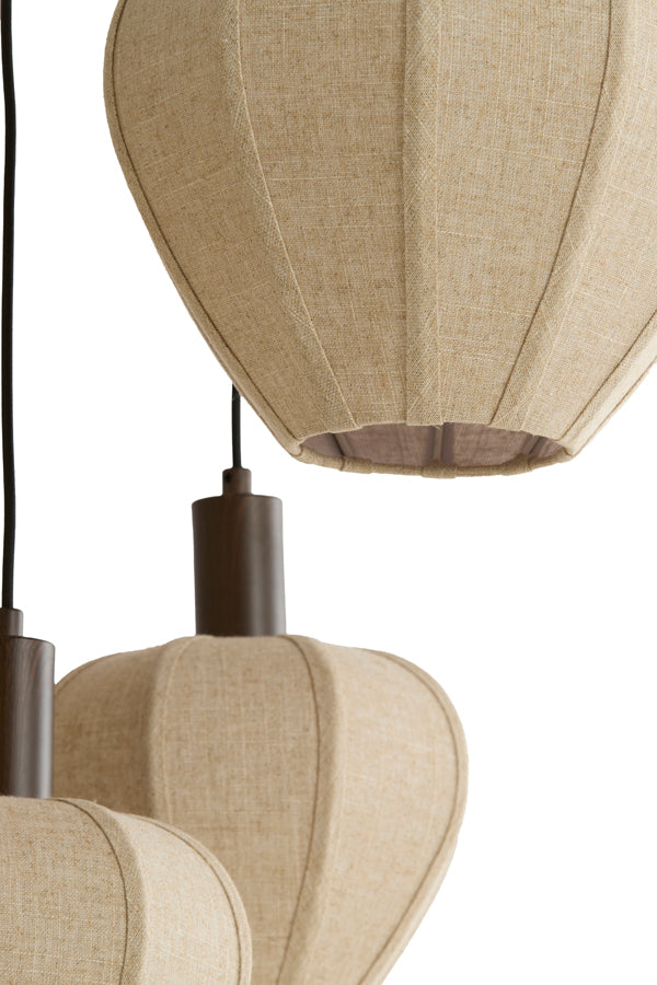 Hanging lamp 5L 76x140 cm HUXI wood prnt d brwn+linen nat.