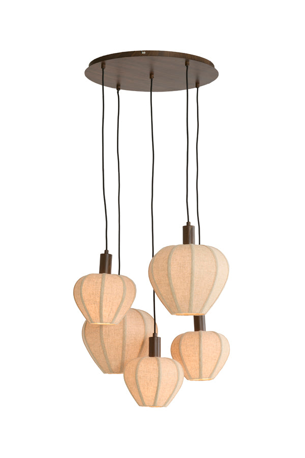 Hanging lamp 5L 76x140 cm HUXI wood prnt d brwn+linen nat.