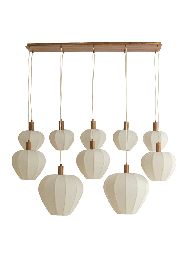 Hanging lamp 10L 138x49x180 cm HUXI wood prnt nat+linn cream