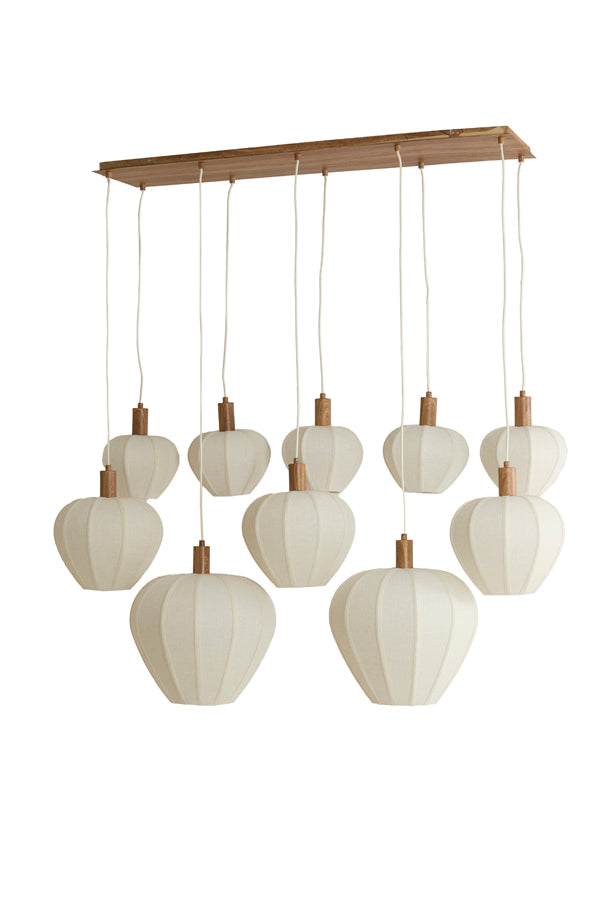 Hanging lamp 10L 138x49x180 cm HUXI wood prnt nat+linn cream