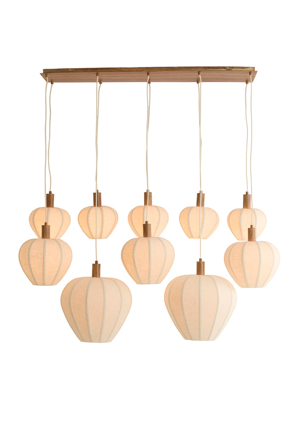 Hanging lamp 10L 138x49x180 cm HUXI wood prnt nat+linn cream