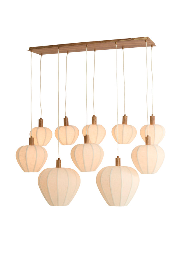 Hanging lamp 10L 138x49x180 cm HUXI wood prnt nat+linn cream