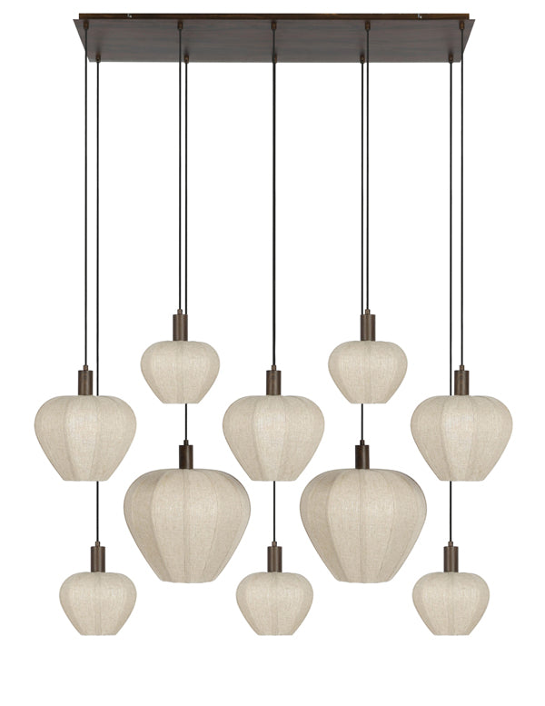 Hanging lamp 10L 138x49x180 cm HUXI wood prnt d brwn+linen n