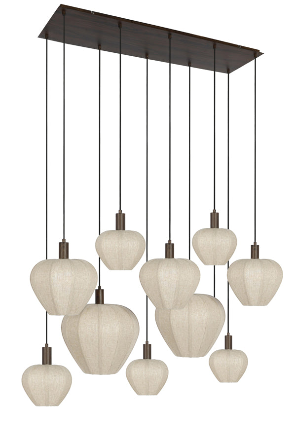 Hanging lamp 10L 138x49x180 cm HUXI wood prnt d brwn+linen n