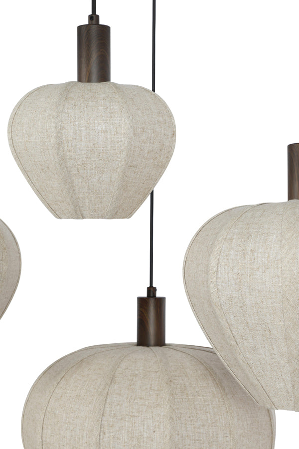 Hanging lamp 10L 138x49x180 cm HUXI wood prnt d brwn+linen n