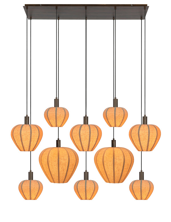 Hanging lamp 10L 138x49x180 cm HUXI wood prnt d brwn+linen n