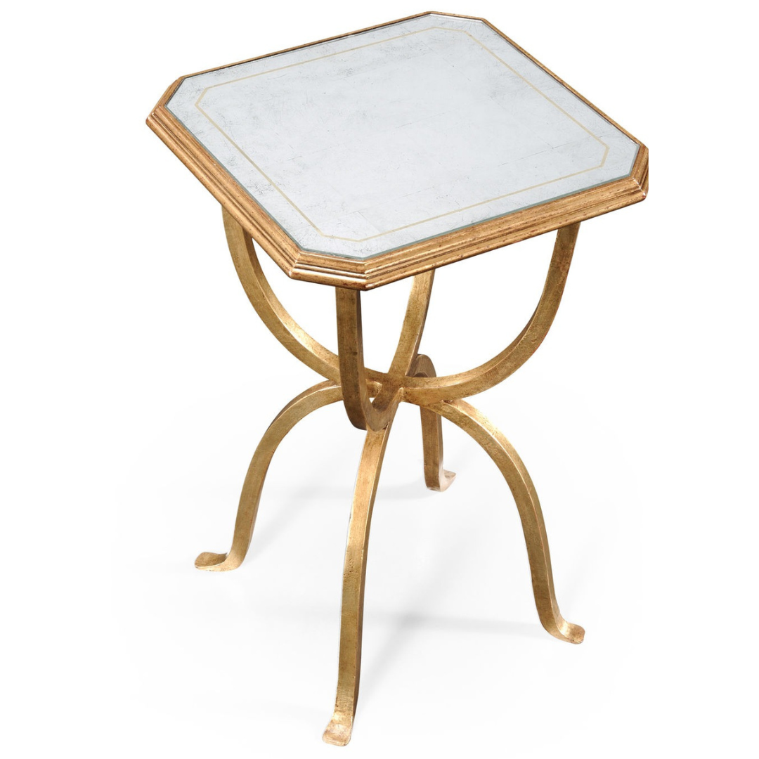 Octagonal Side Table in Églomisé and Gilded Iron