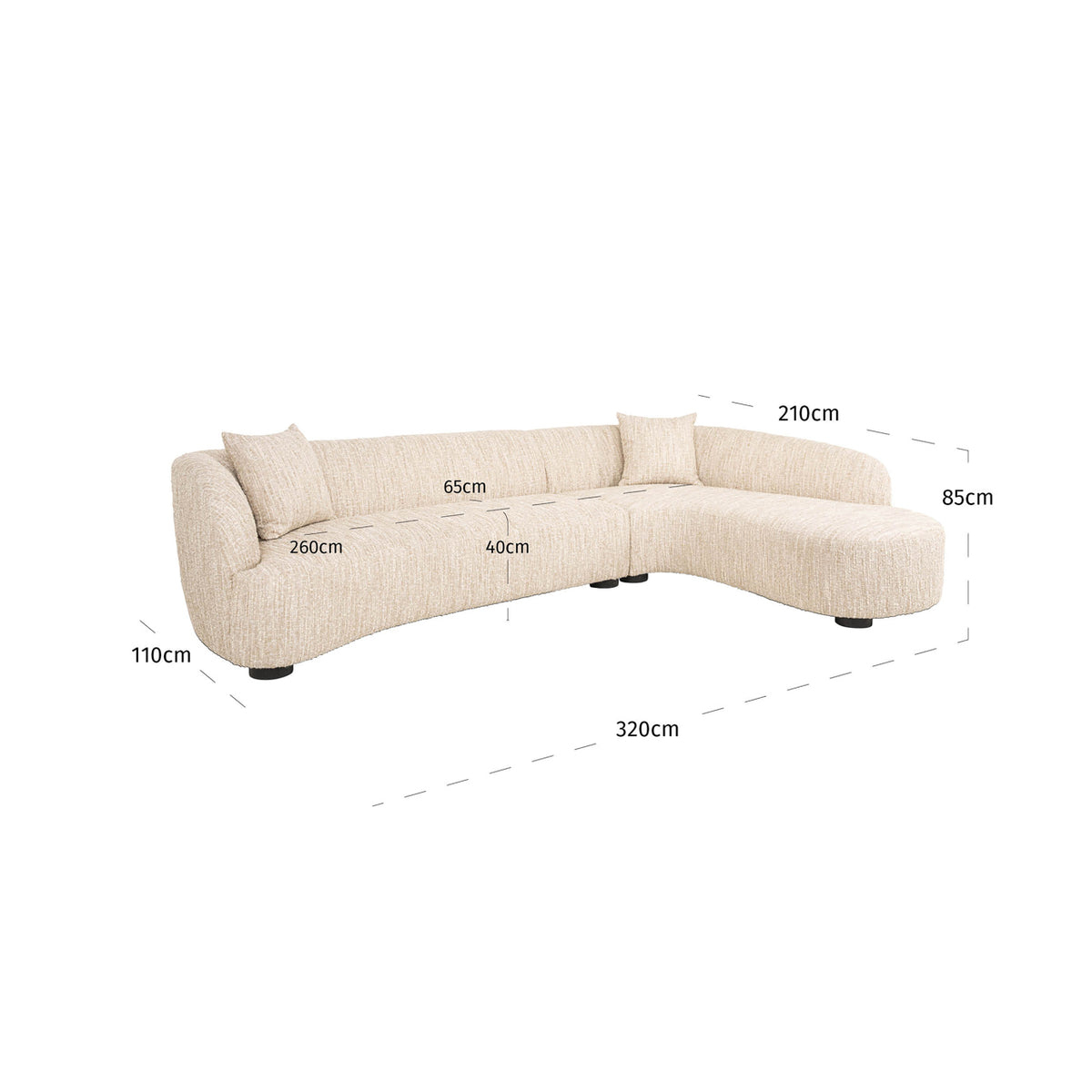 Sofa Pandora beige angora lounge right