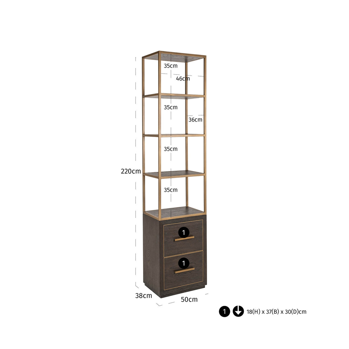 Display cabinet Carter brown small 2-drawers