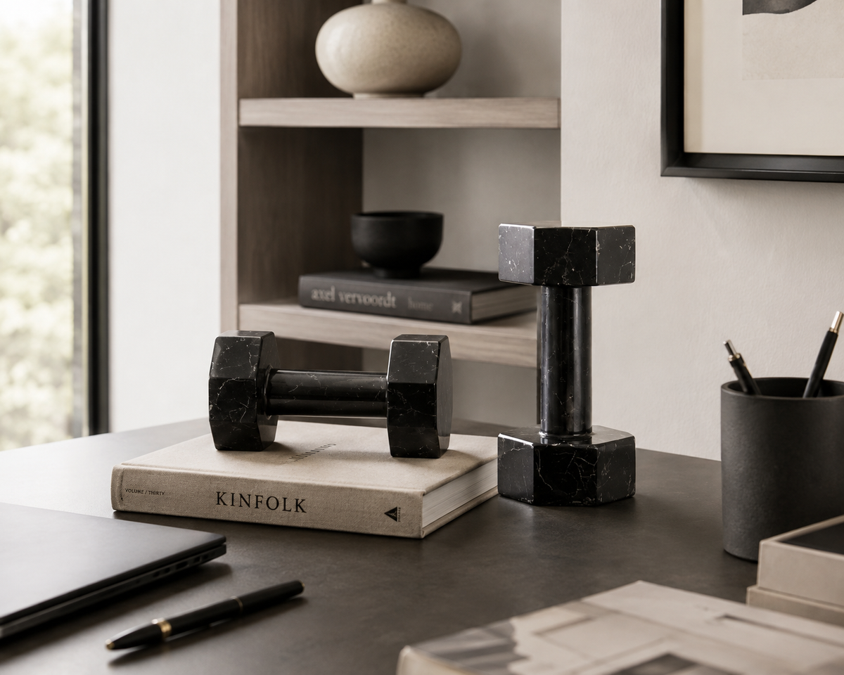 Zoro Set of Two Decorative Black and White Marble Dumbbells