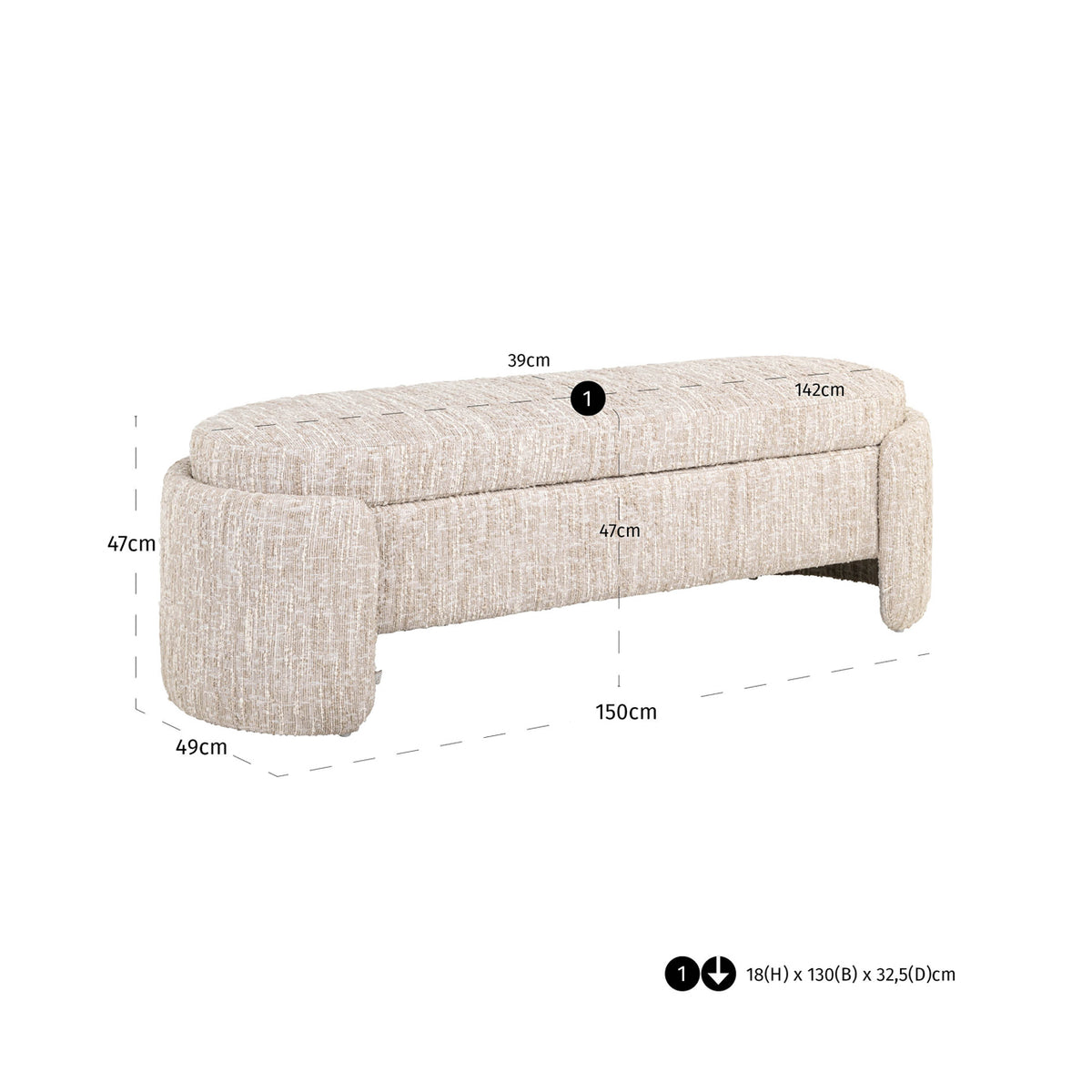 Bench Cupid beige angora with storage