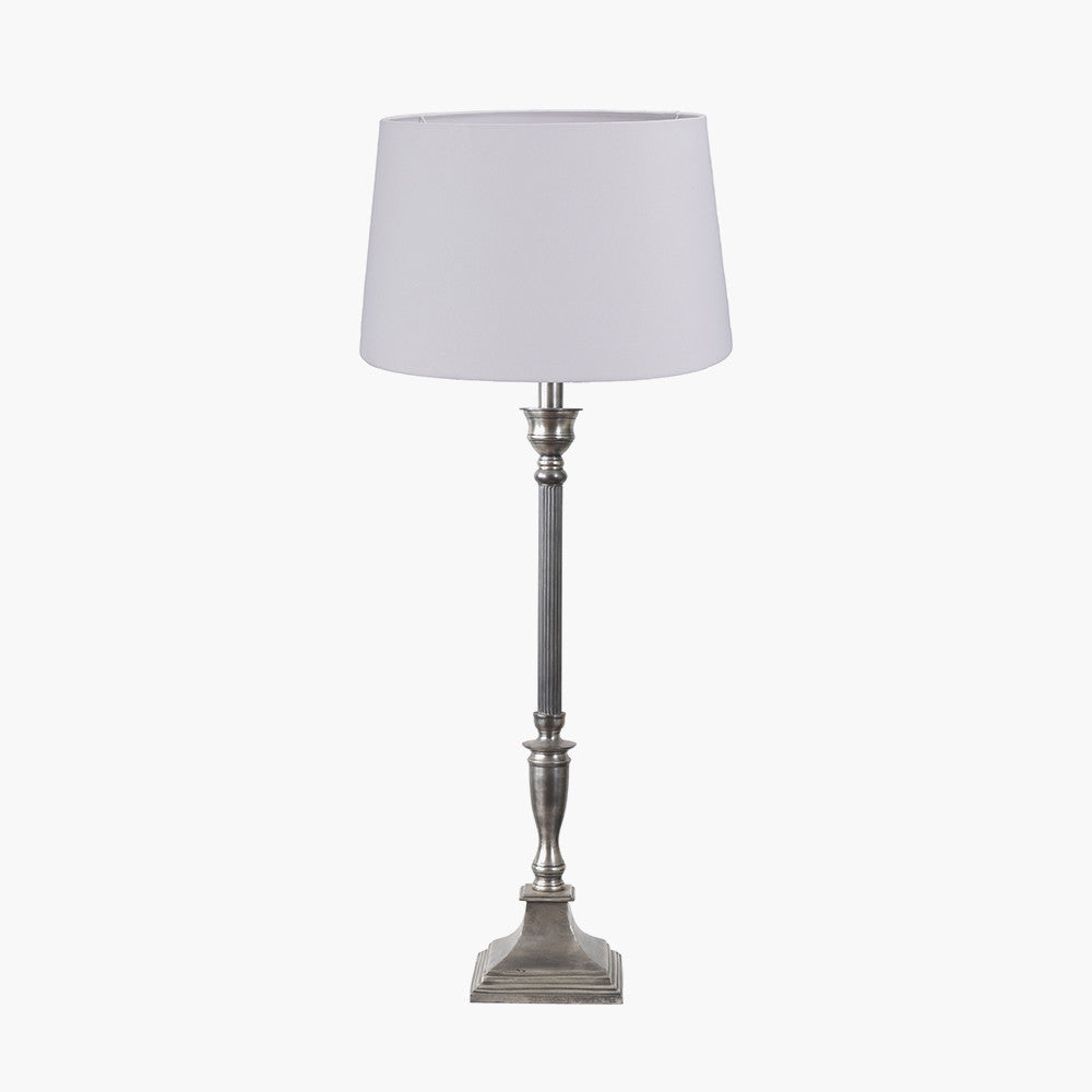 Canterbury Antique Silver Metal Table Lamp Base with Winston 35cm White Handloom Tapered Lampshade