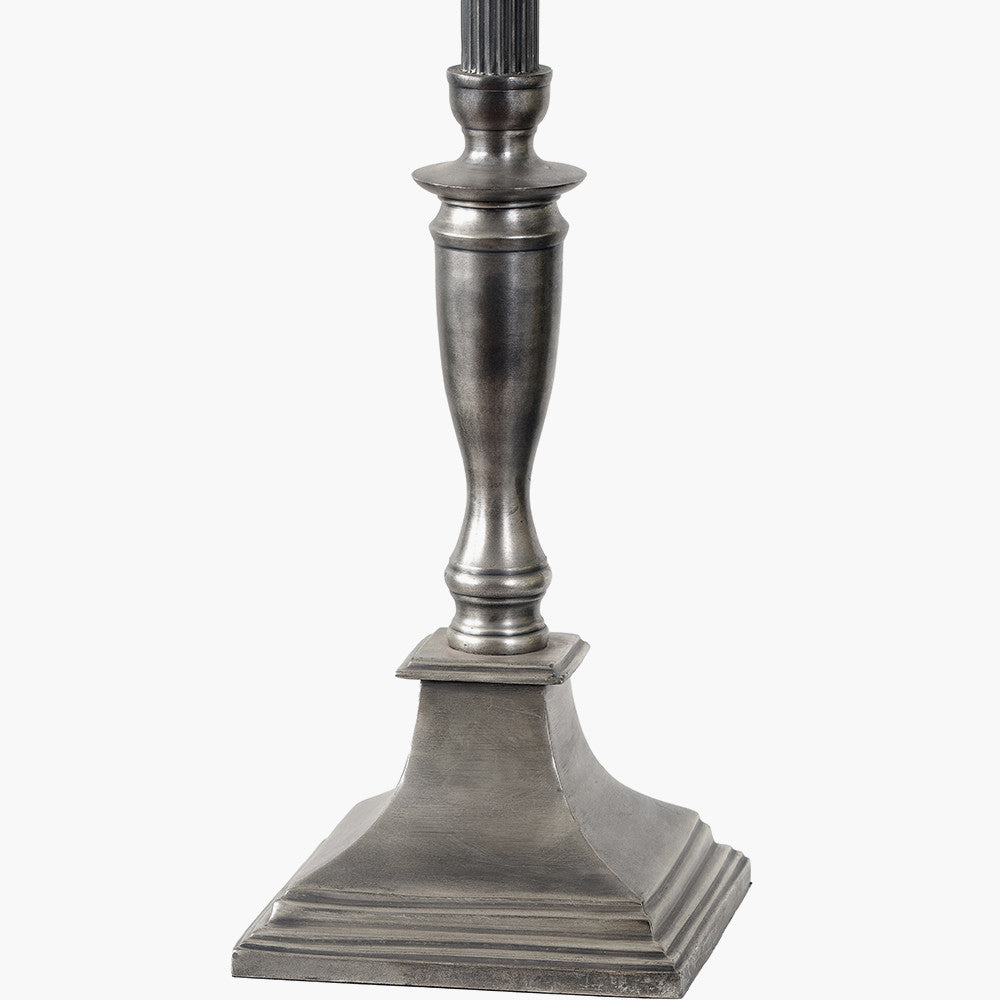 Canterbury Antique Silver Metal Table Lamp Base with Winston 35cm White Handloom Tapered Lampshade