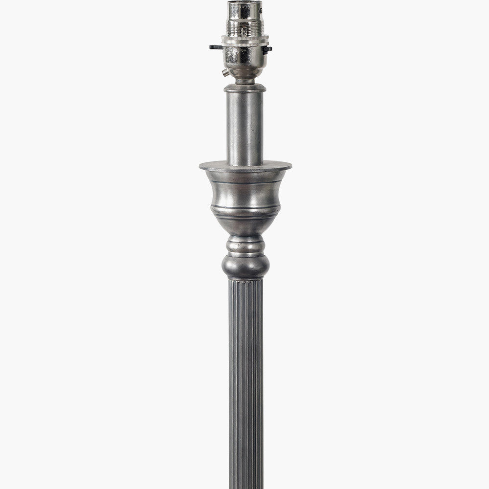 Canterbury Antique Silver Metal Table Lamp Base with Winston 35cm White Handloom Tapered Lampshade