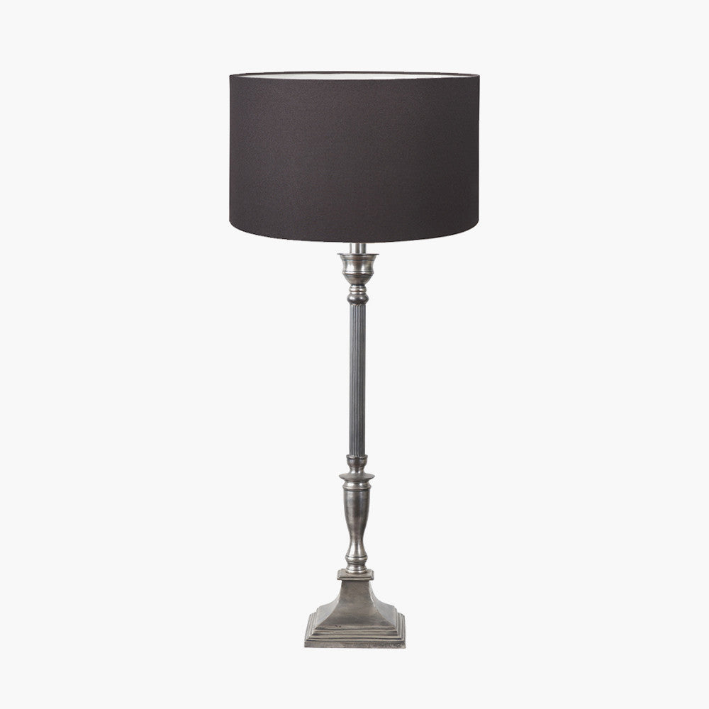 Canterbury Antique Silver Metal Table Lamp Base with Henry 30cm Grey Handloom Cylinder Lampshade