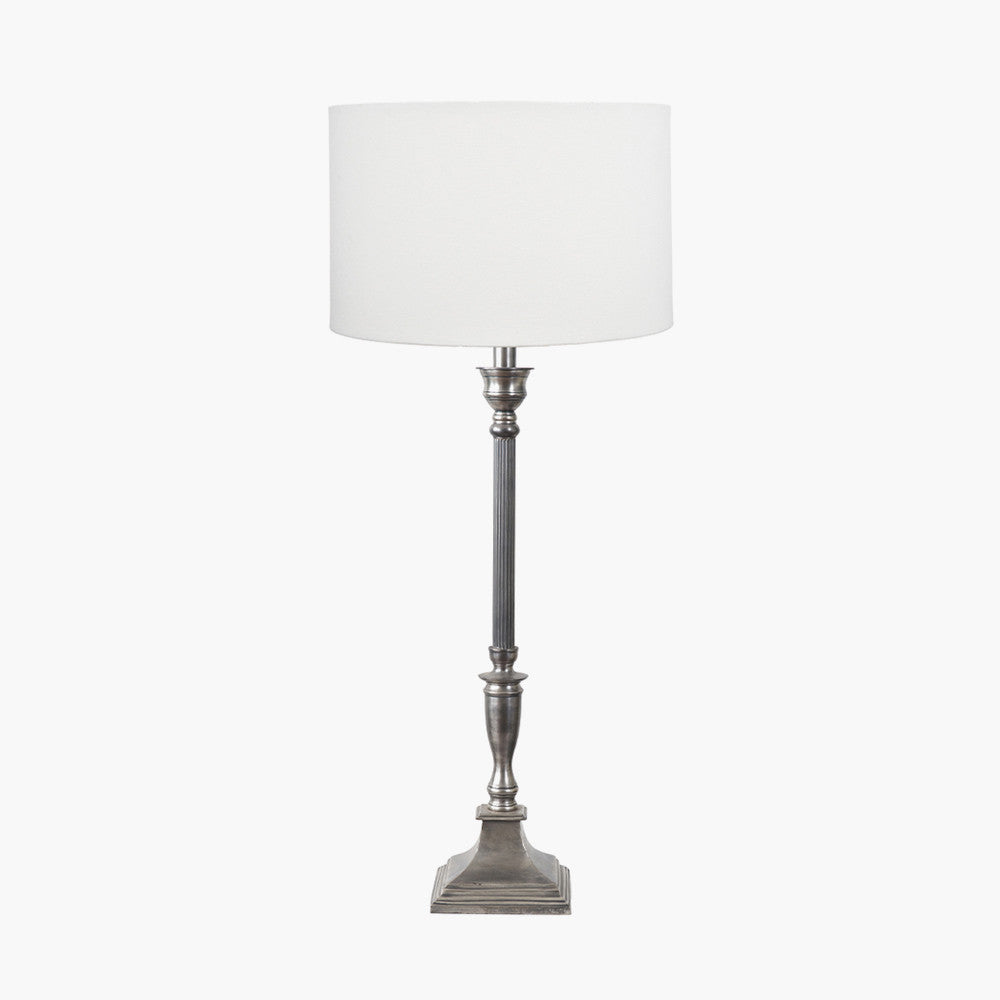 Canterbury Antique Silver Metal Table Lamp Base with Henry 35cm White Handloom Cylinder Lampshade