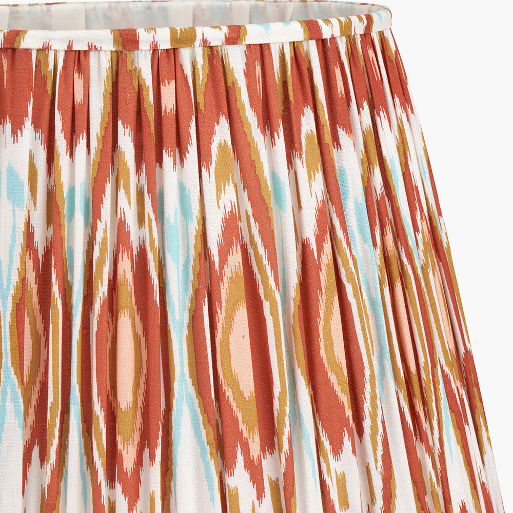 Canterbury Antique Silver Metal Table Lamp Base with Izara 35cm Cinnamon Ikat Patterned Mushroom Pleat Tapered Lampshade