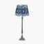 Canterbury Antique Silver Metal Table Lamp Base with Izara 35cm Ocean Blue Ikat Patterned Mushroom Pleat Tapered Lampshade
