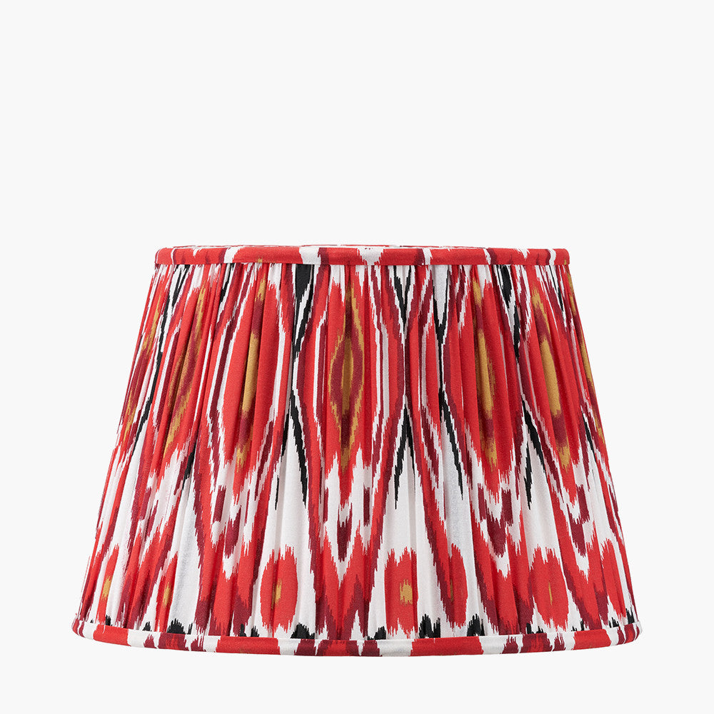 Canterbury Antique Silver Metal Table Lamp Base with Izara 35cm Red Ikat Patterned Mushroom Pleat Tapered Lampshade