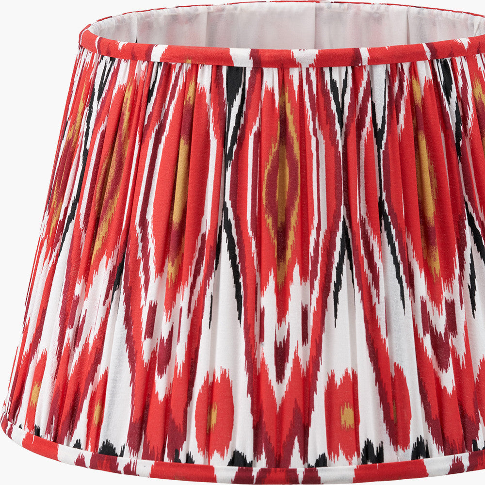 Canterbury Antique Silver Metal Table Lamp Base with Izara 35cm Red Ikat Patterned Mushroom Pleat Tapered Lampshade