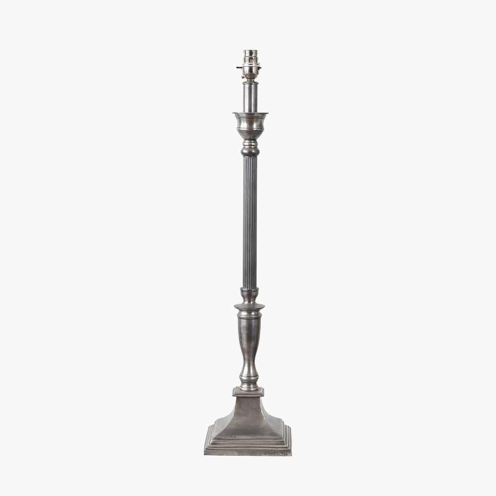 Canterbury Antique Silver Metal Table Lamp Base with Izara 35cm Racing Green Ikat Patterned Mushroom Pleat Tapered Lampshade
