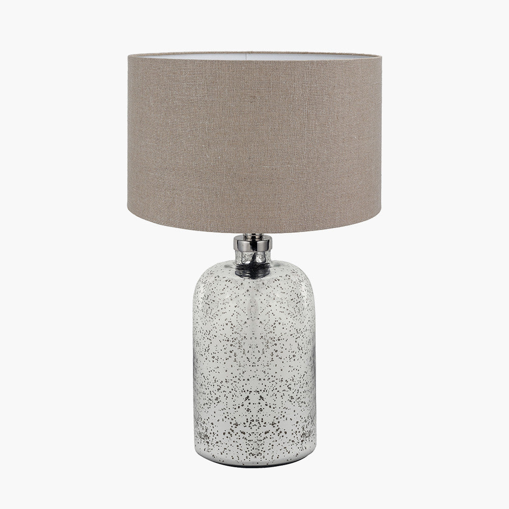 Ophelia Small Mercurial Glass Table Lamp Base with Edward 30cm Natural Linen Cylinder Lampshade