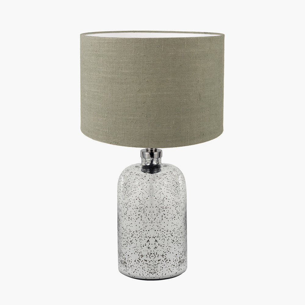 Ophelia Small Mercurial Glass Table Lamp Base with Edward 30cm Pistachio Green Linen Cylinder Lampshade