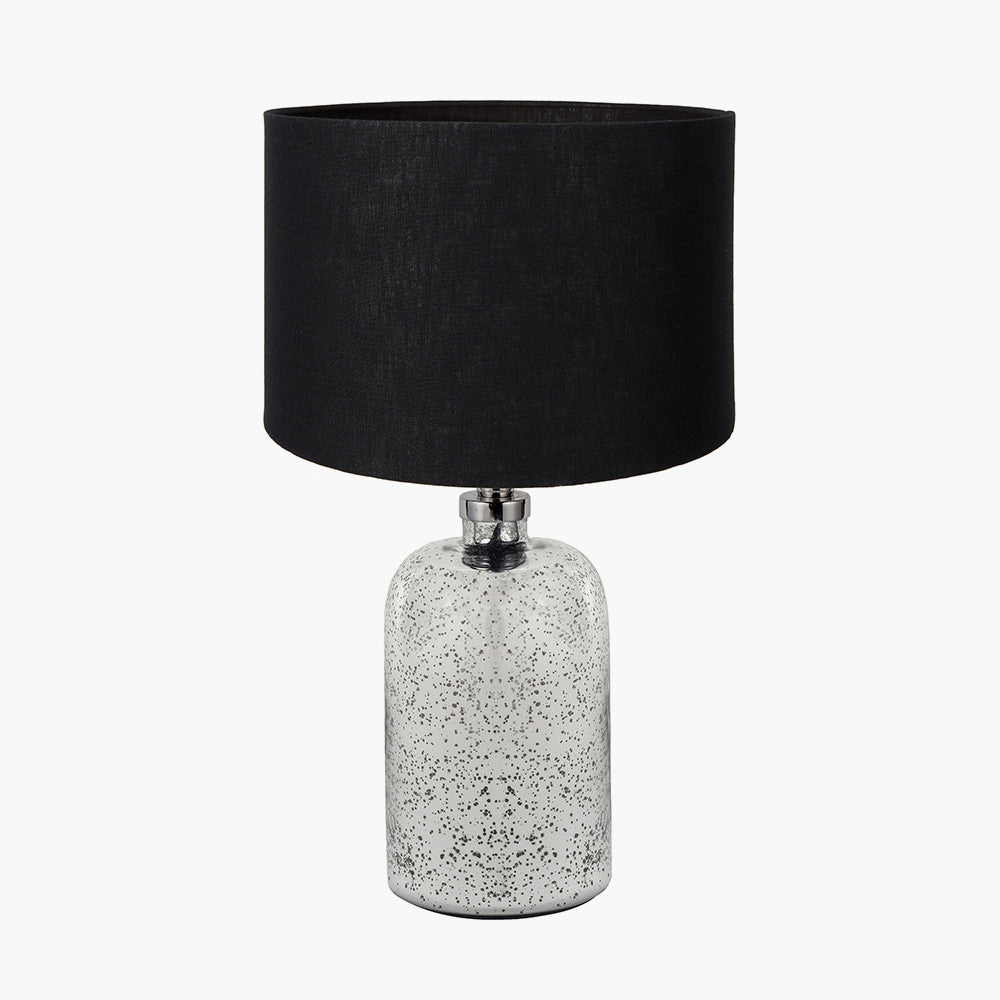 Ophelia Small Mercurial Glass Table Lamp Base with Lino 30cm Black Self Lined Linen Cylinder Lampshade